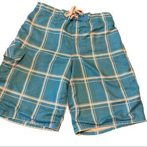 OCEAN PACIFIC MEN’S TEAL/WHITE BOARD SHORTS / SWIM TRUNKS / SZ: S